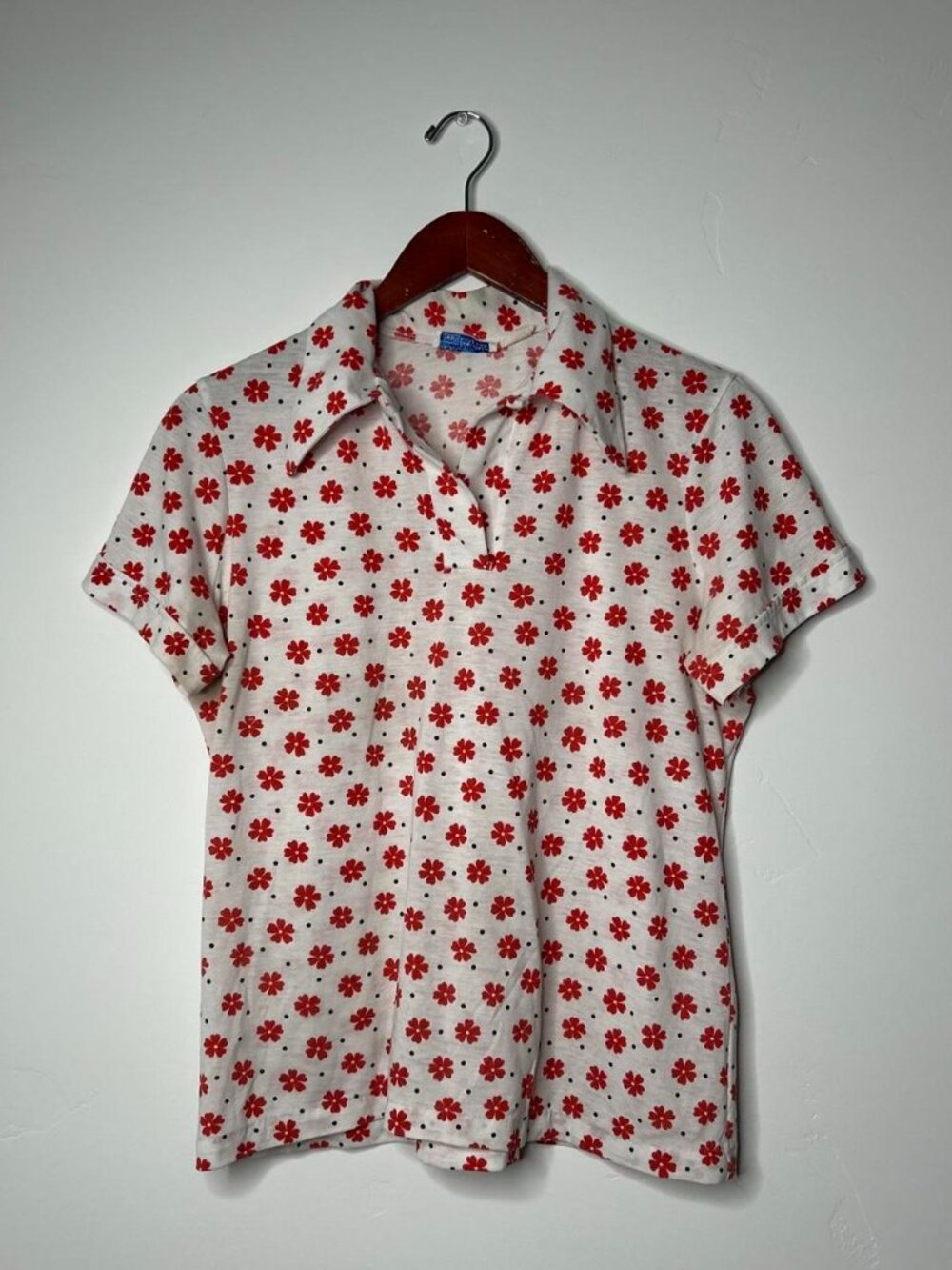 70’s Sears white blouse with red floral print